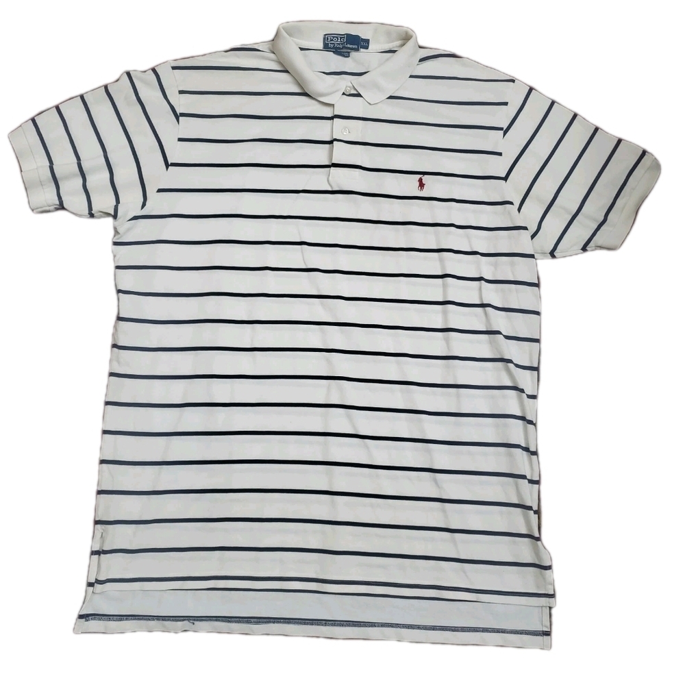Polo Ralph Lauren Shirt Mens XXL White Black Stripe Short Sleeve Cotton 2XL